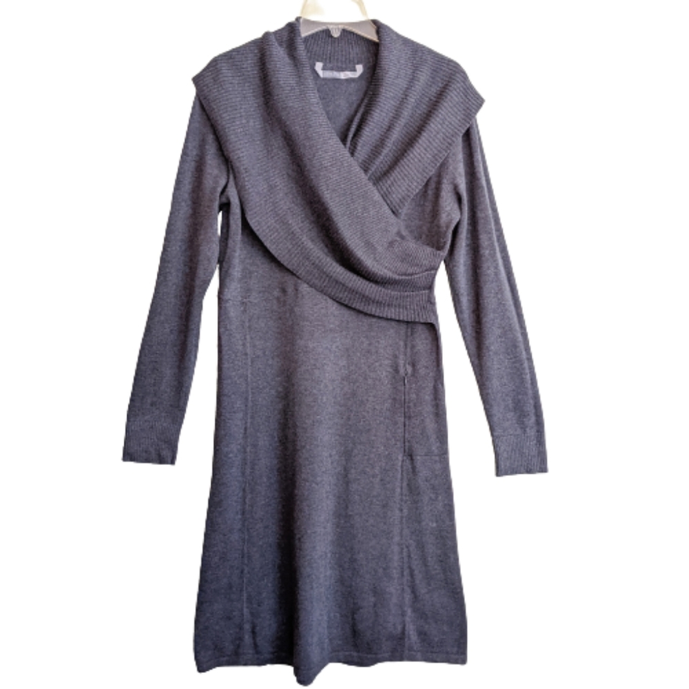 Athleta Wool Blend Heathered Gray Long Sleeve Crossed Wrap Sweater Dress